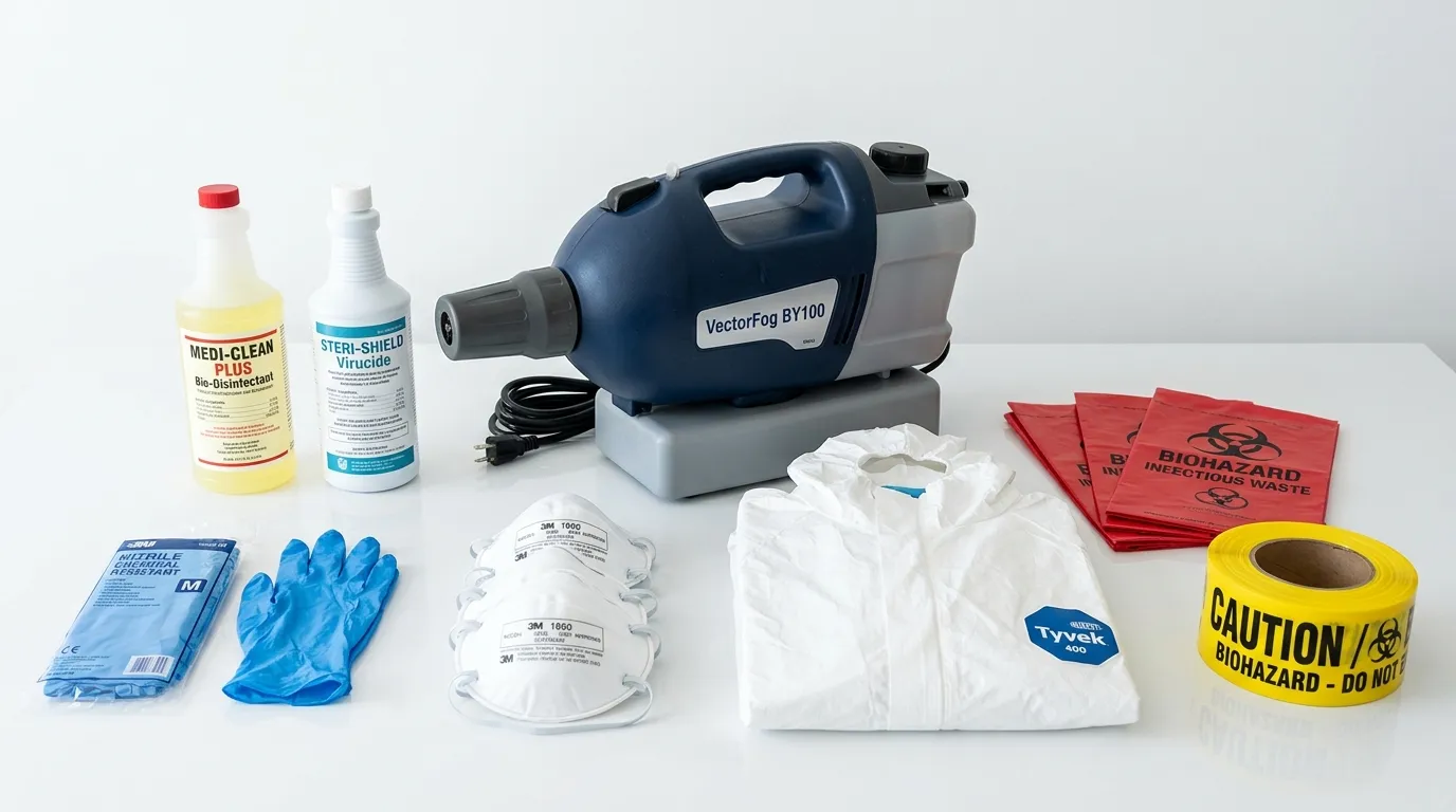 Professional biohazard remediation crew working in UC Irvine